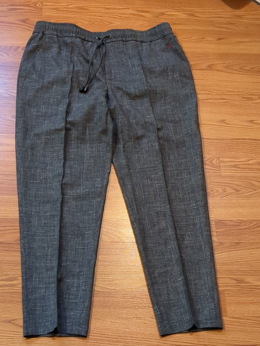 Isaia Napoli Charcoal Grey Comfort Project Drawstring Trousers- Wool Silk Linen